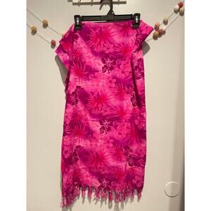 Pink Hibiscus Hawaii Floral Fray Scarf Coverup